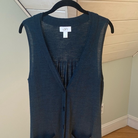 Loft Turquoise Blue Sleeveless Wool Blend Sweater Vest Long Cardigan Size M - Picture 2 of 10
